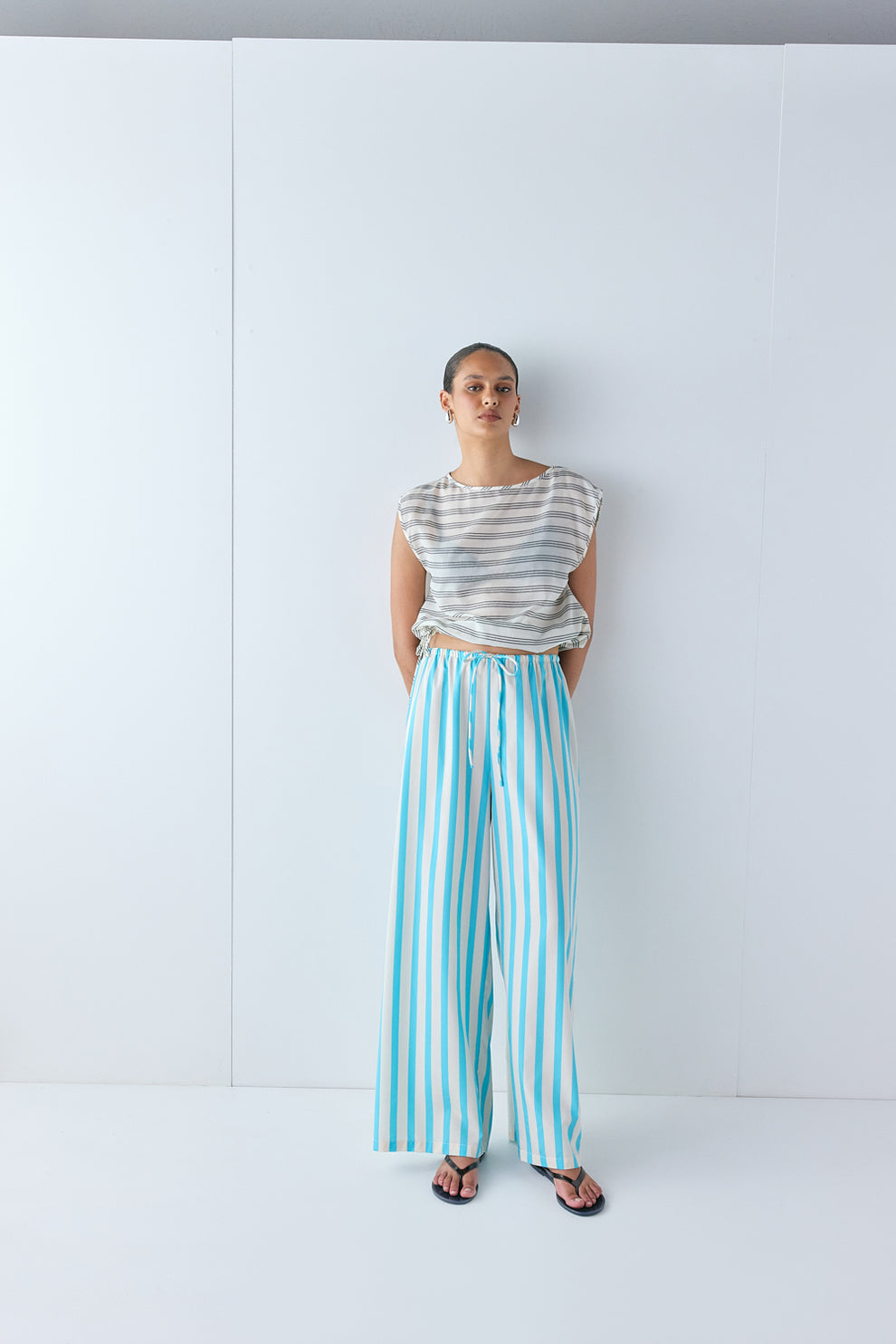 Raya Pants Aqua Stripe - size:Em:AU 6 / US 2
