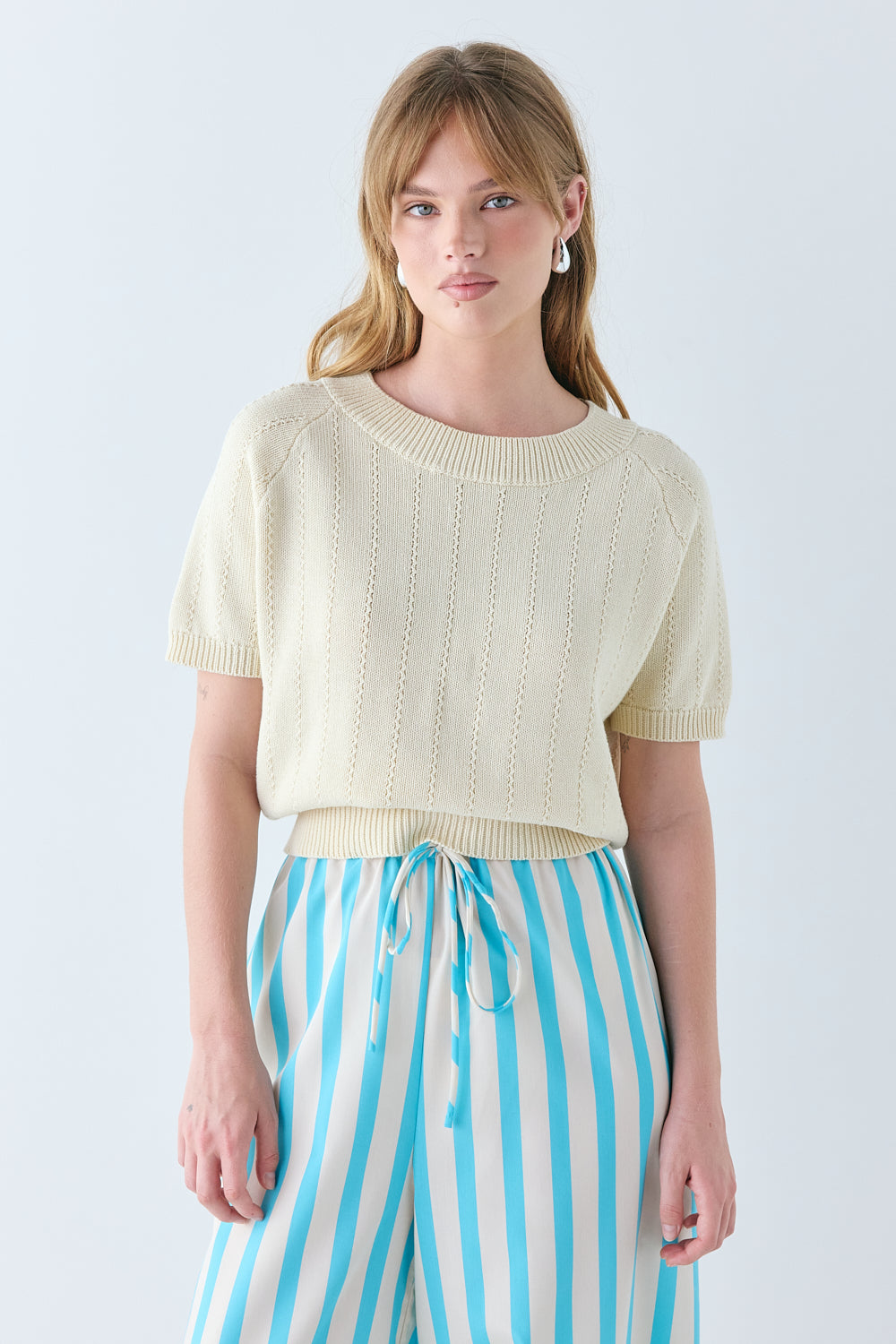 Olive Knit Top Cream - size:Liv:S