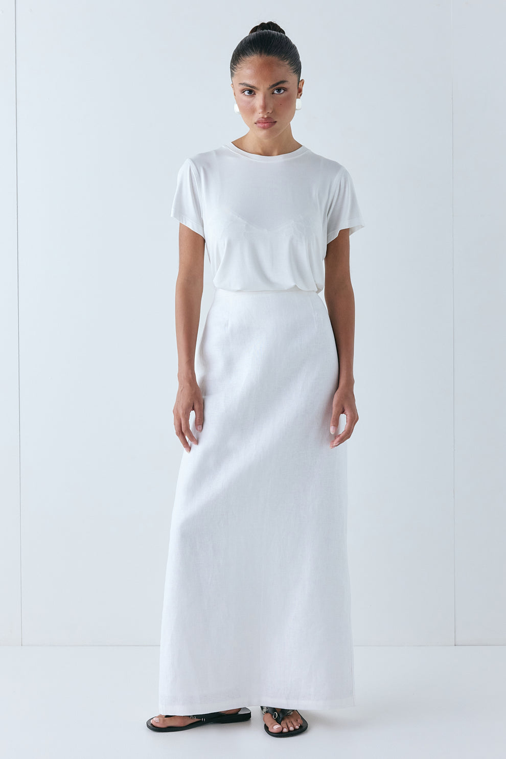 Violette Linen Midi Skirt White