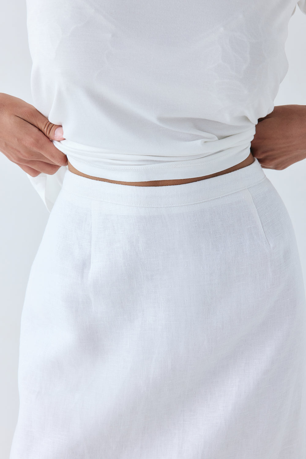 Violette Linen Midi Skirt White