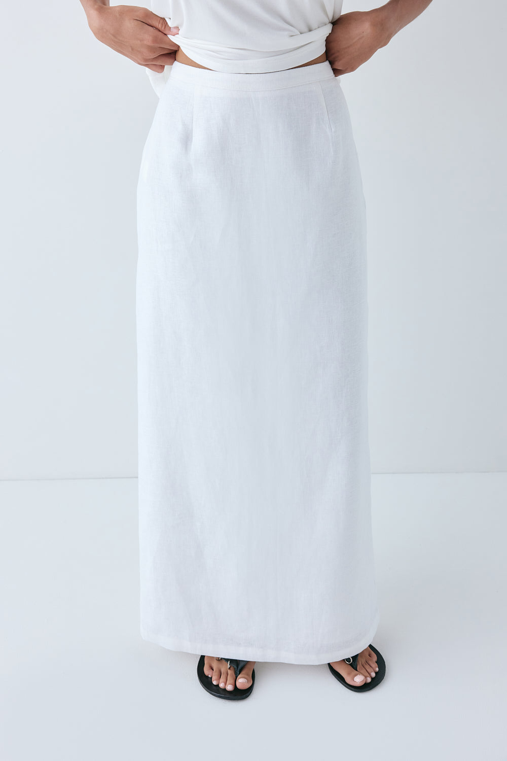 Violette Linen Midi Skirt White