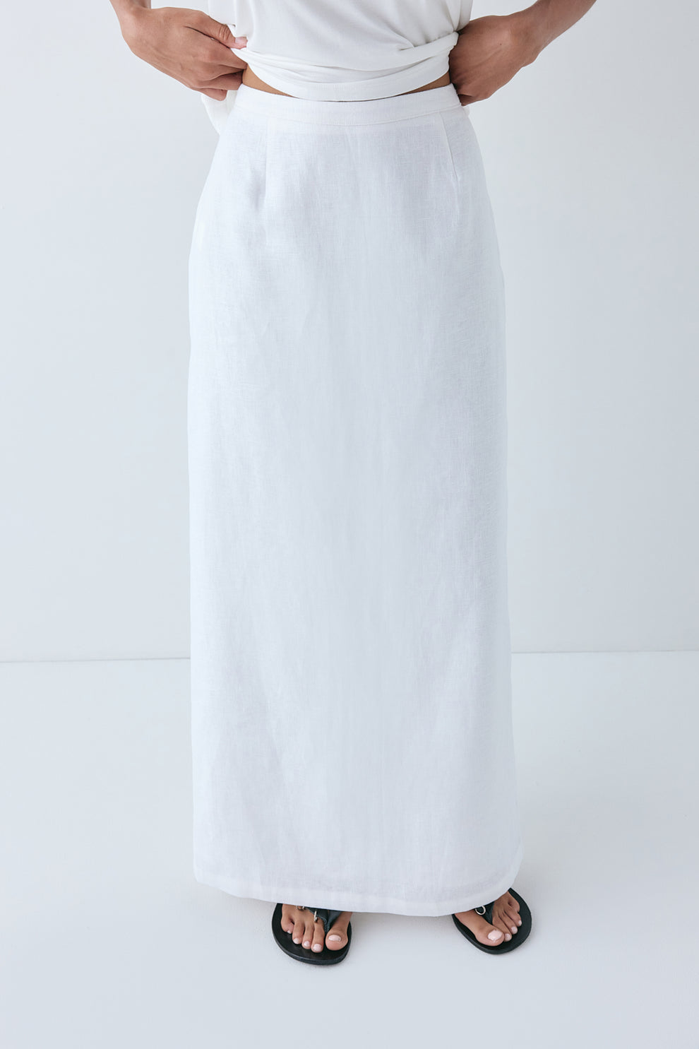 Violette Linen Midi Skirt White