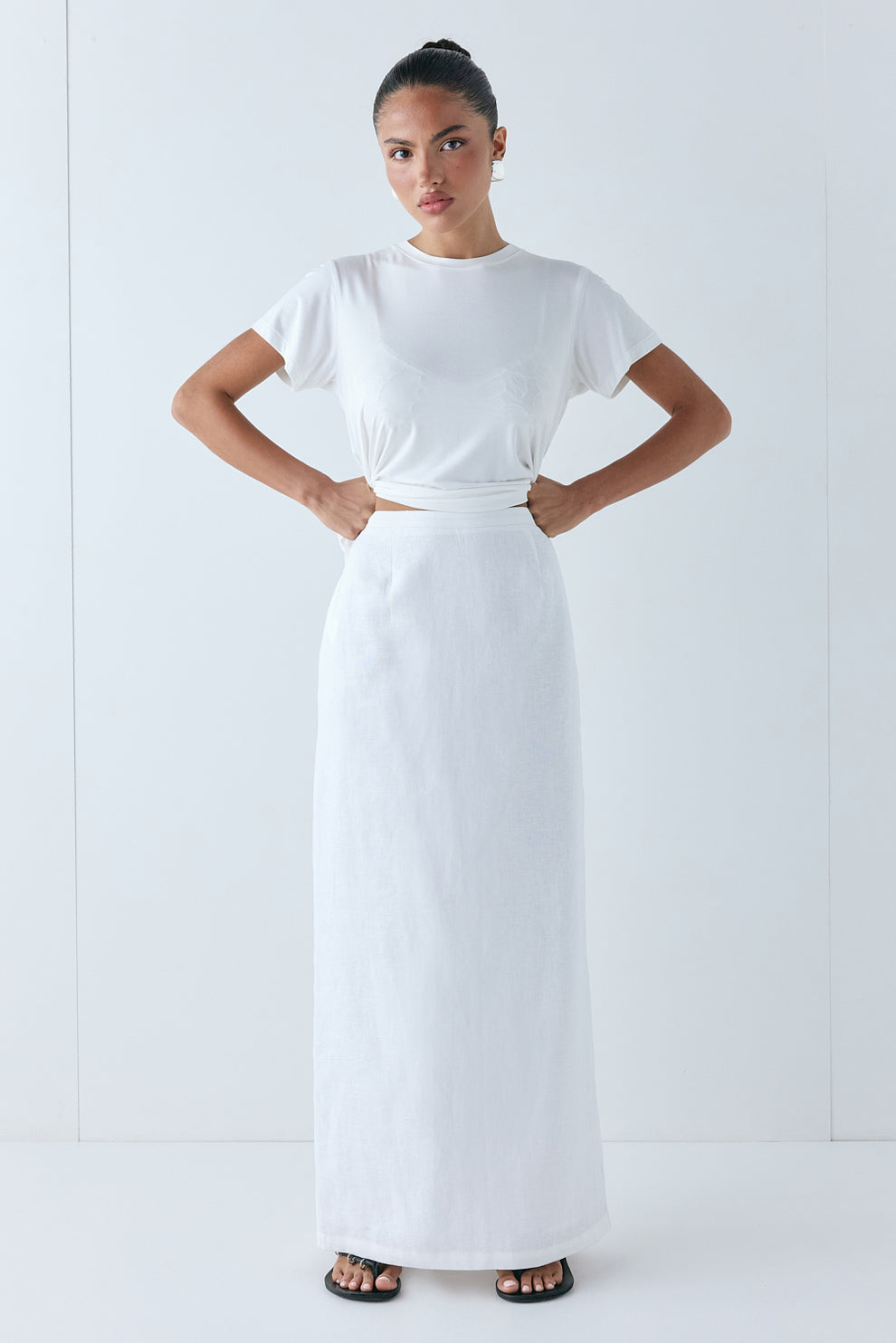 Violette Linen Midi Skirt White