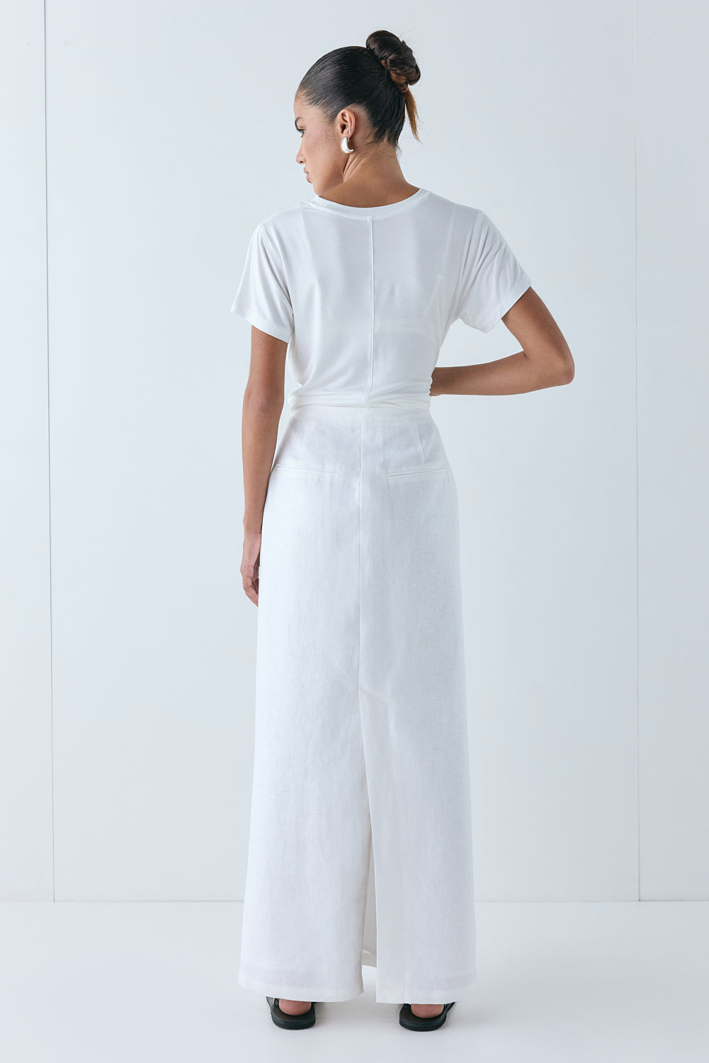 Violette Linen Midi Skirt White