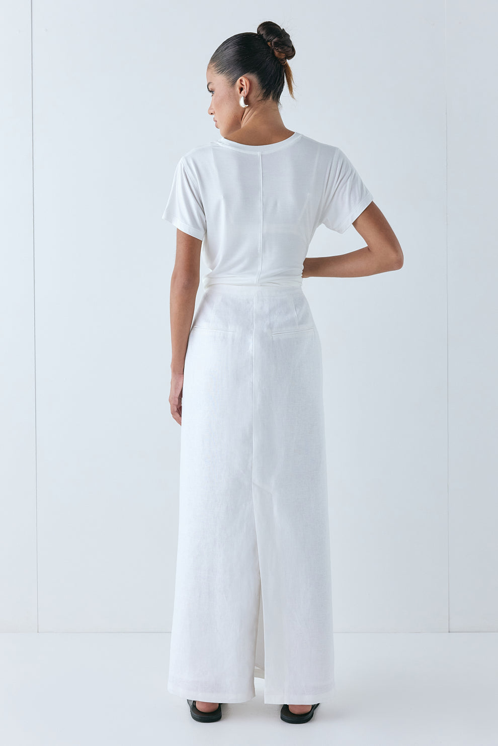 Violette Linen Midi Skirt White