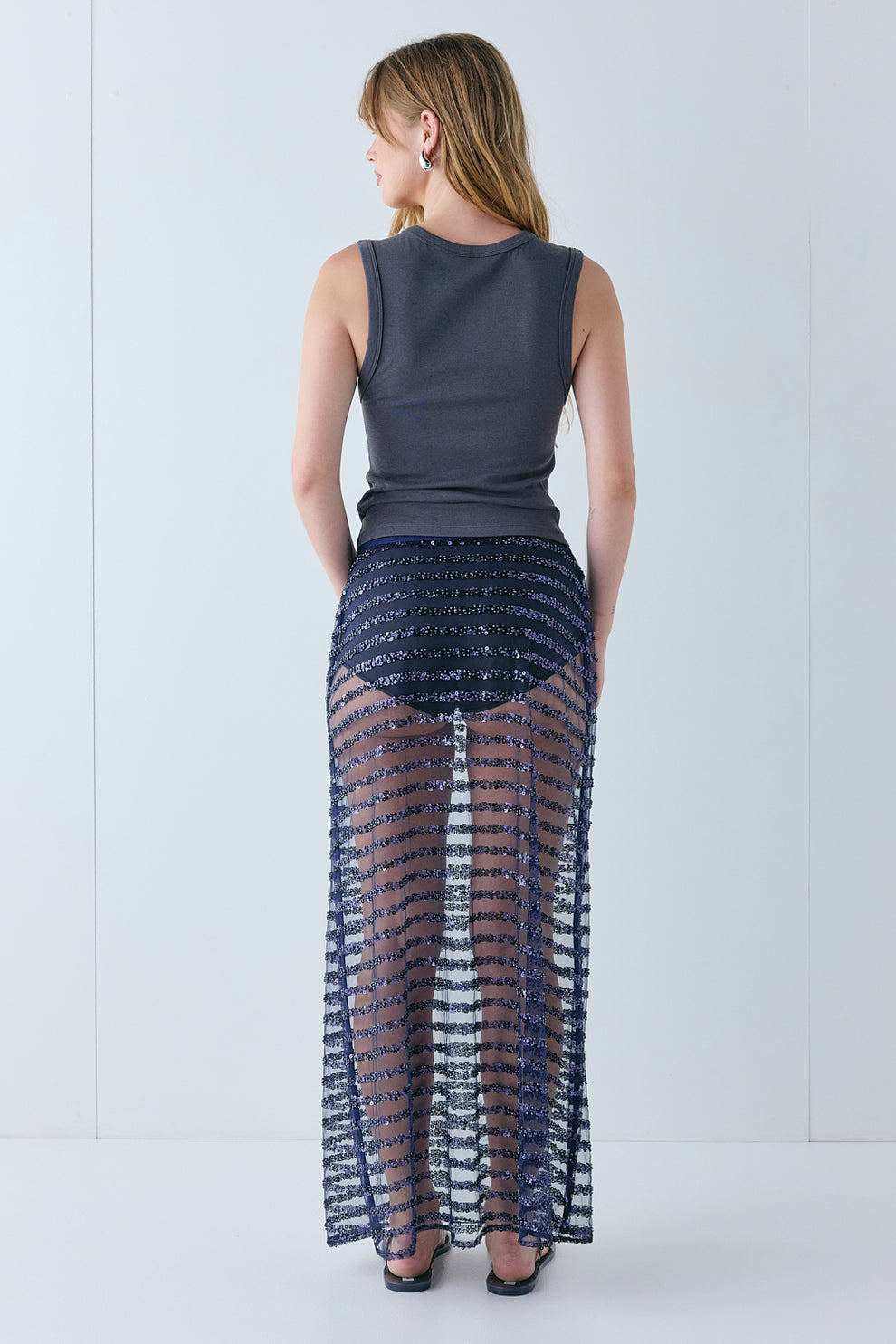 Vilma Sequin Maxi Skirt Navy Stripe - size:Liv:AU 6 / US 2