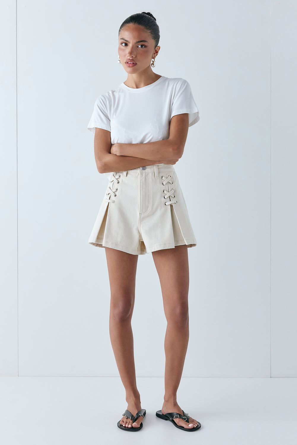 Mira Denim Shorts Cream - size:Keilani:AU 4 / US 0