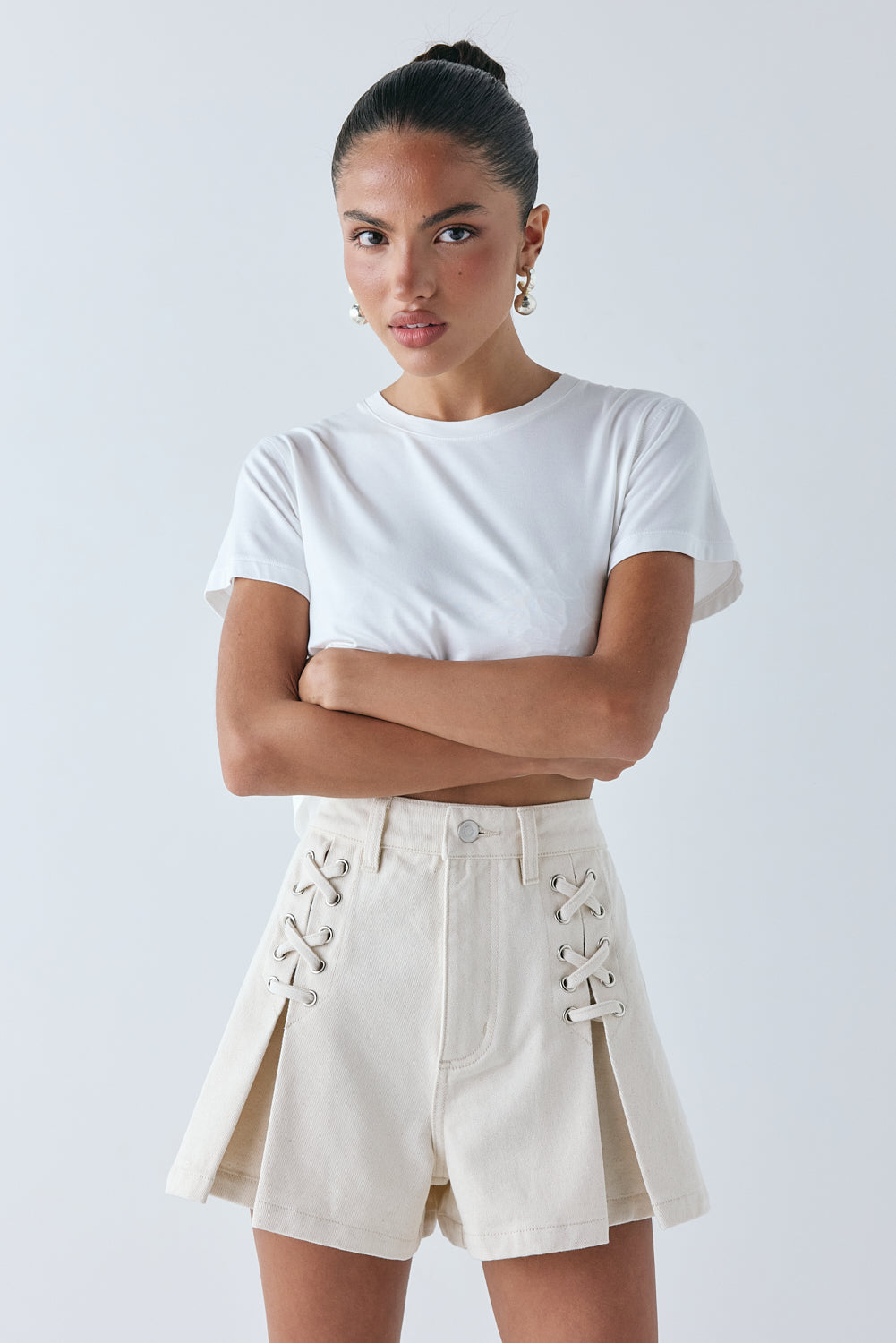 Mira Denim Shorts Cream