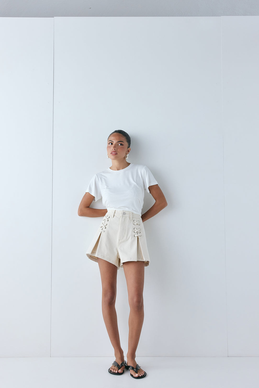 Mira Denim Shorts Cream