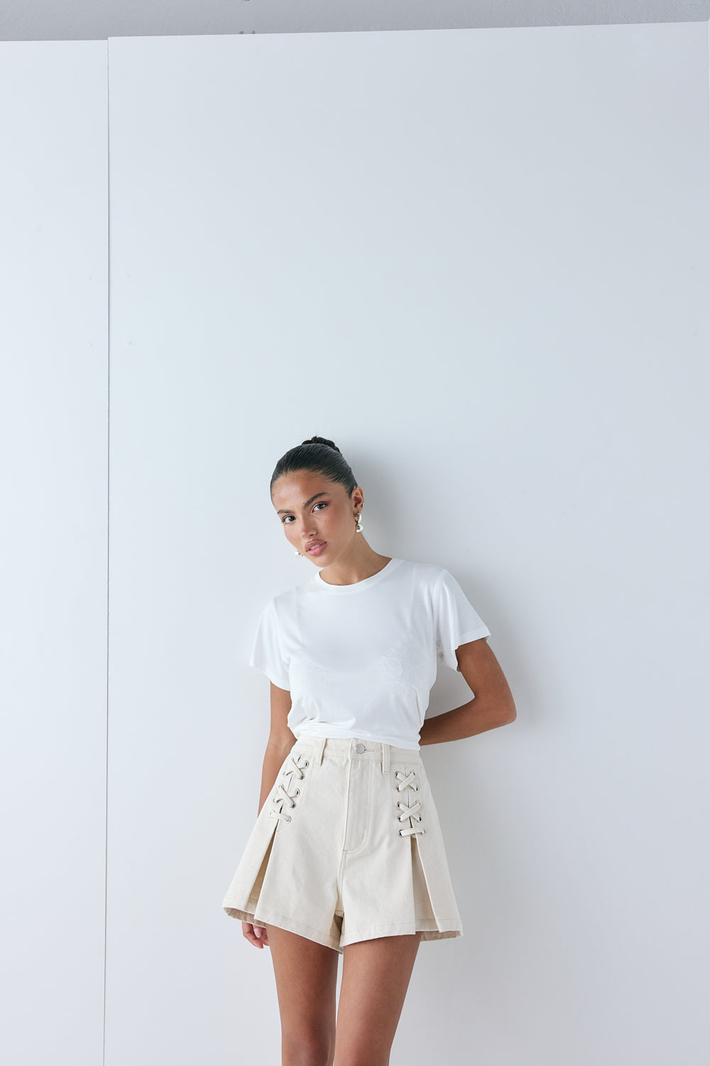Mira Denim Shorts Cream