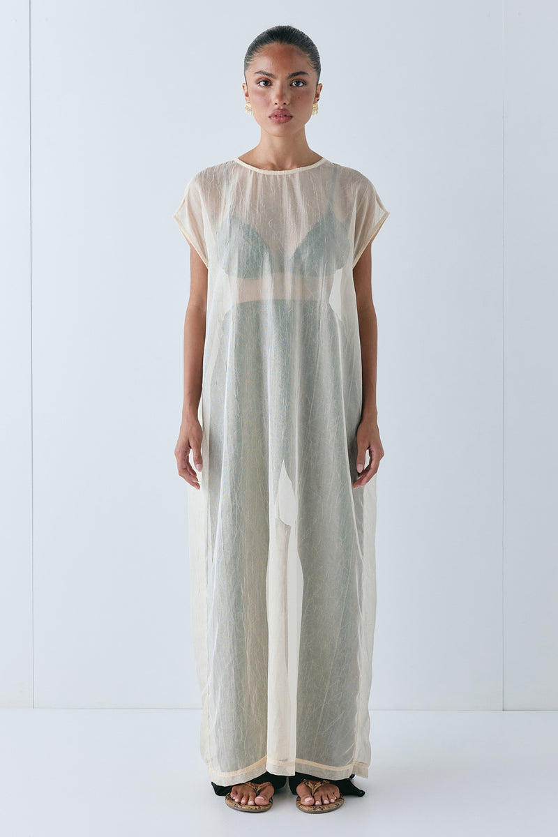 Nara Sheer Maxi Dress Ecru - size:Keilani :AU 4 / US 0
