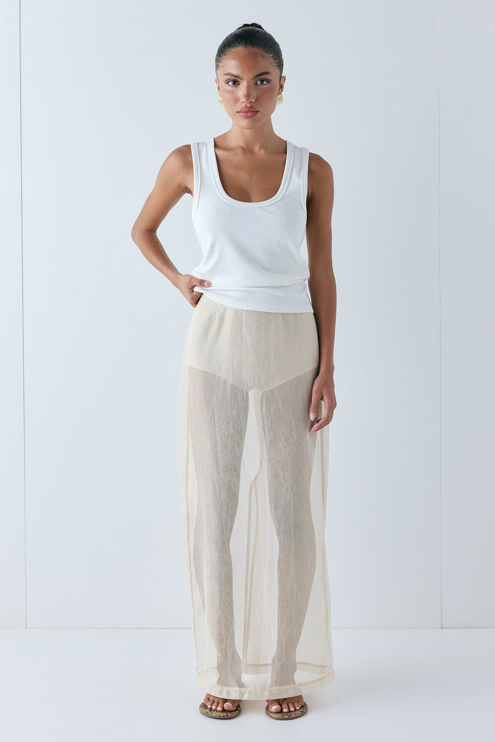 Devyn Sheer Midi Skirt Ecru - size:Keilani :AU 4 / US 0
