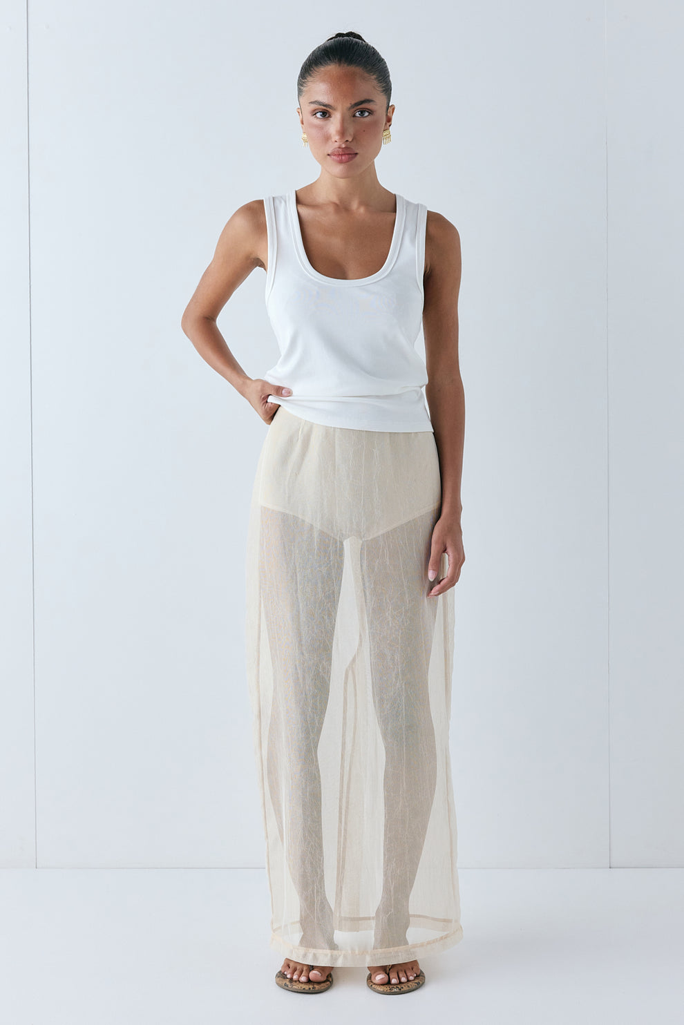 Devyn Sheer Midi Skirt Ecru - size:Keilani :AU 4 / US 0
