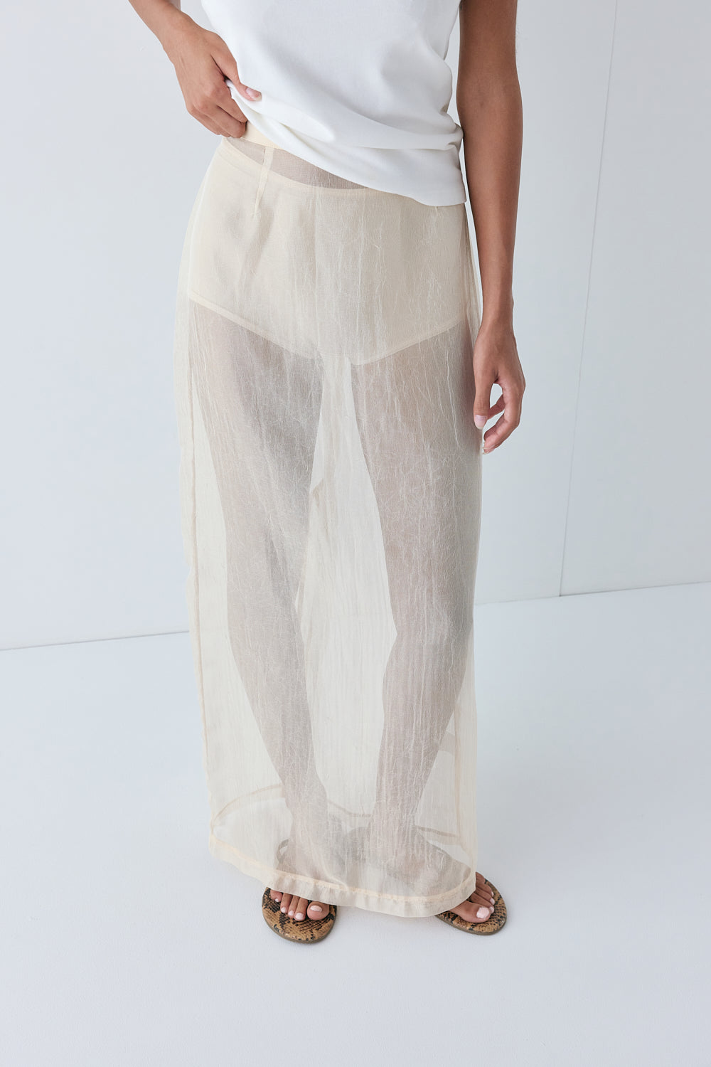 Devyn Sheer Midi Skirt Ecru