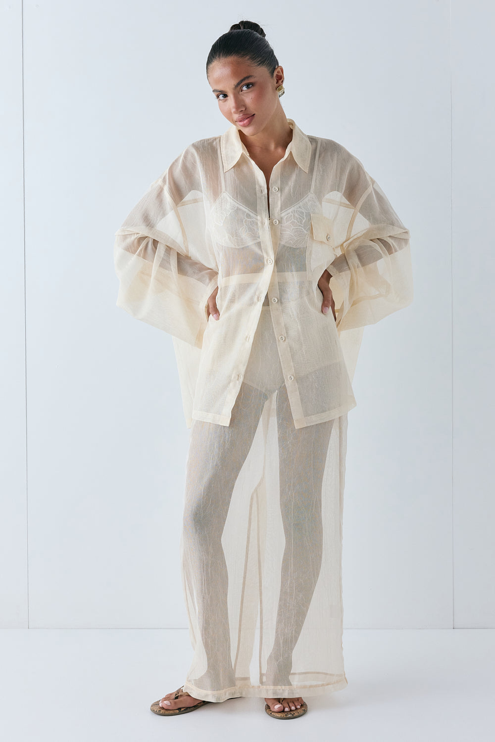 Devyn Sheer Midi Skirt Ecru