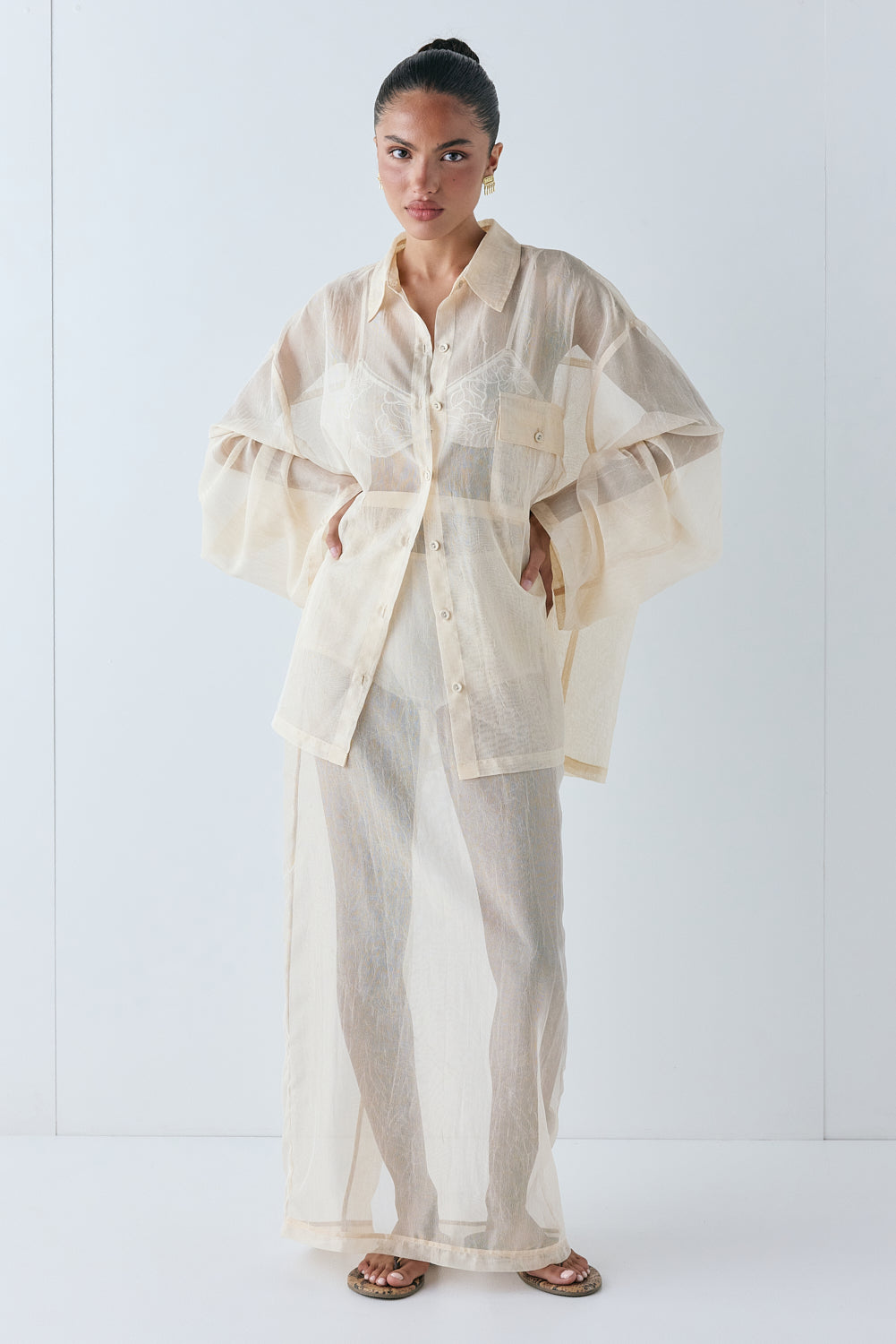 Devyn Sheer Midi Skirt Ecru