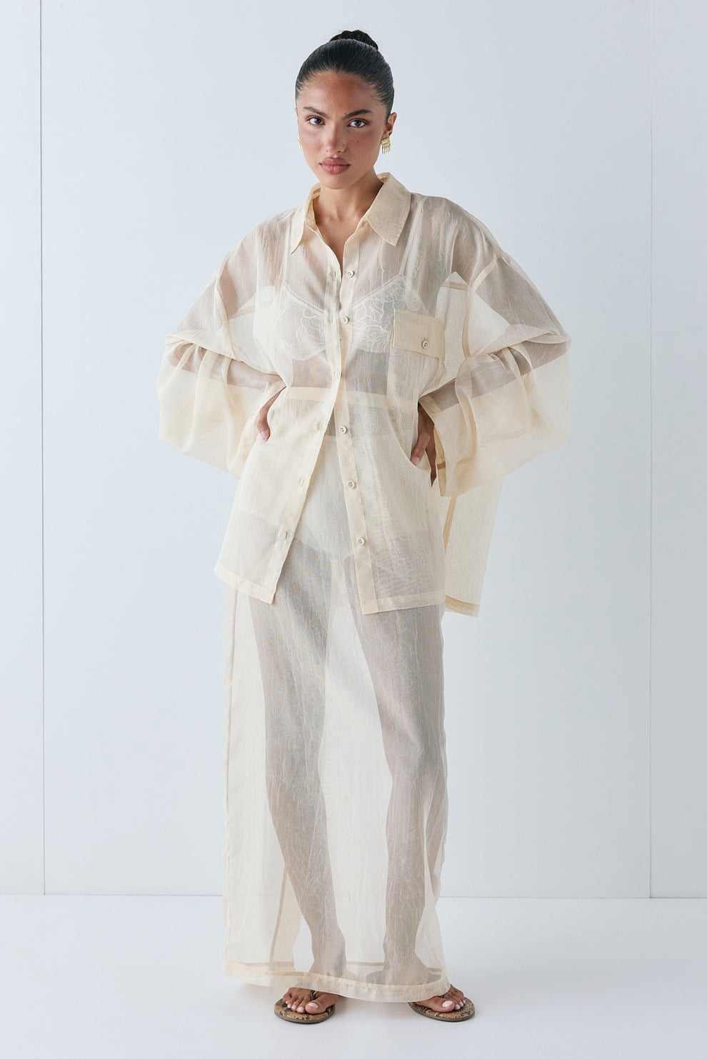 Devyn Sheer Midi Skirt Ecru