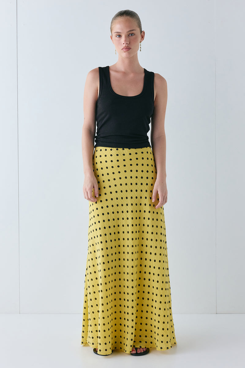 Frankie Maxi Skirt Yellow Polka Dot - size:Liv:AU 6 / US 2