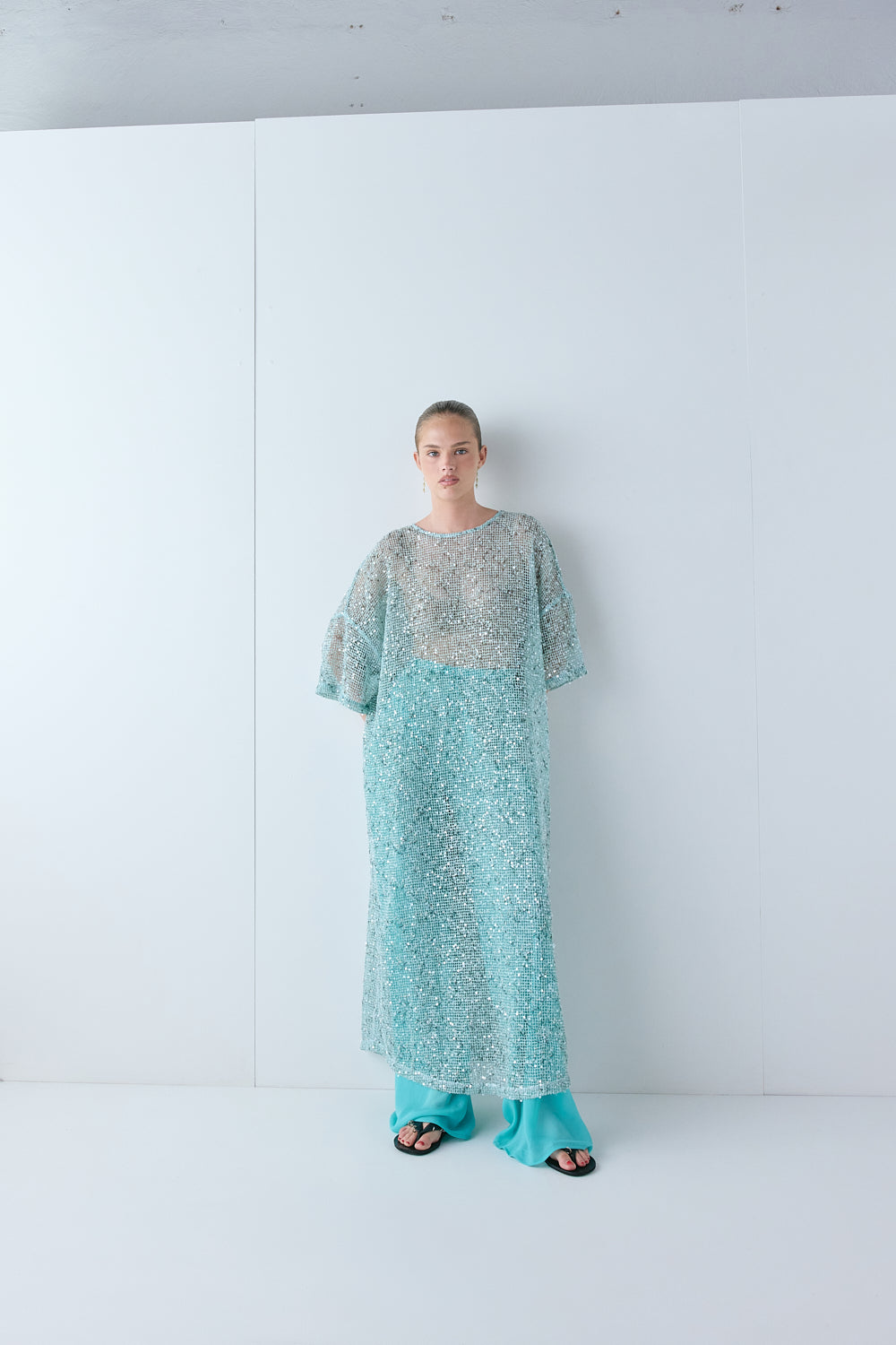 Ivette Sequin Midi Dress Aqua