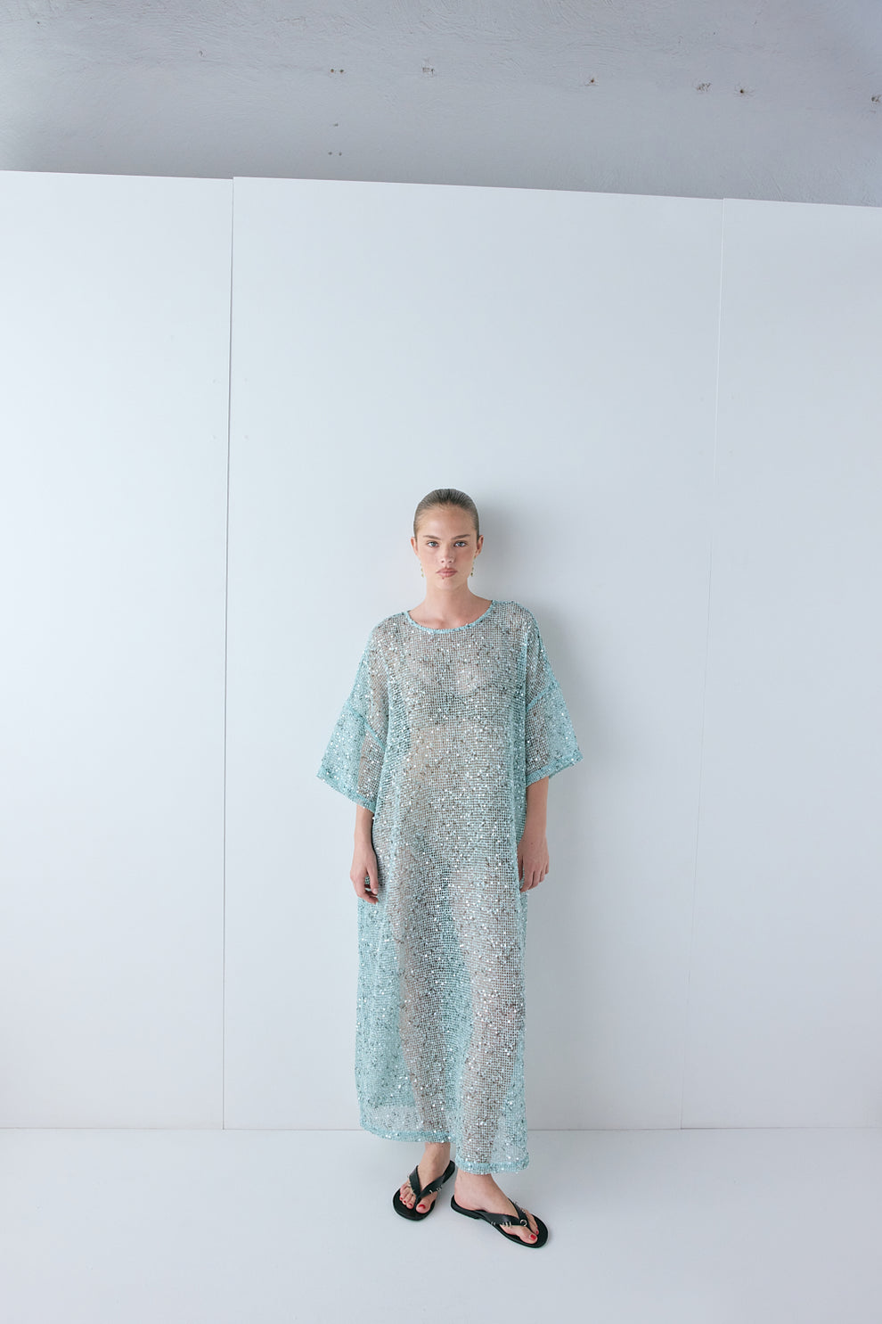 Ivette Sequin Midi Dress Aqua
