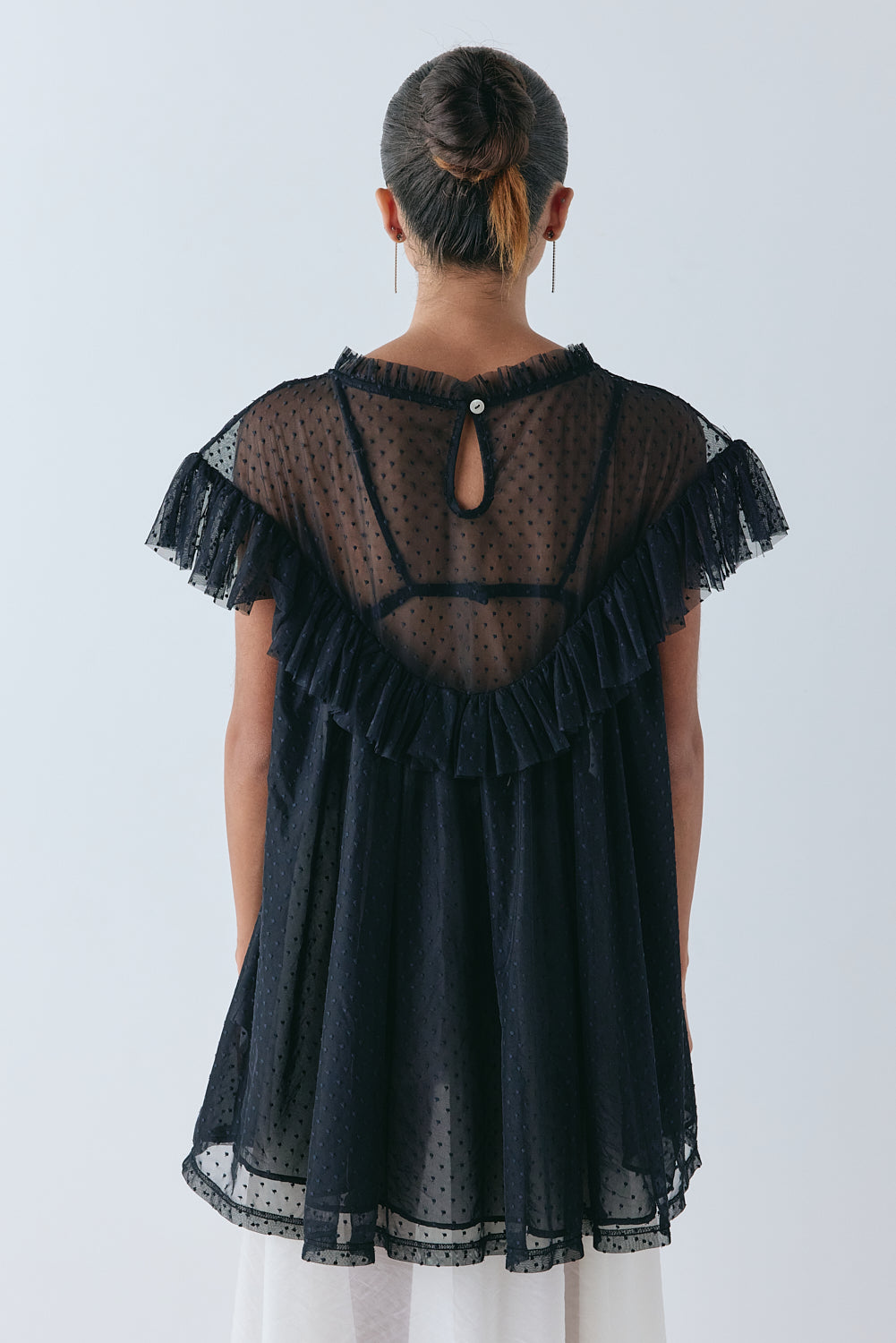 完売　rosymonster back V balloon tunic 黒 Viola Sheer Tunic Black – VRG GRL