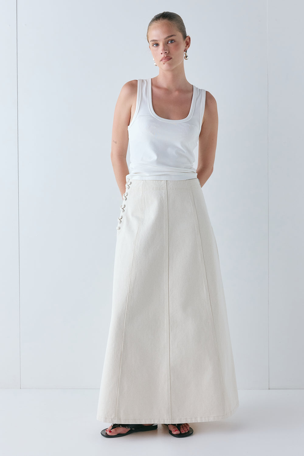 Eve Denim Midi Skirt Cream - size:Liv:AU 6 / US 2