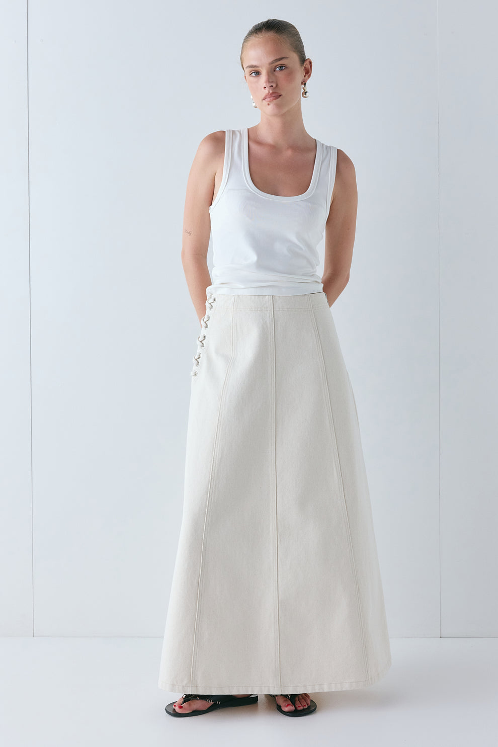 Eve Denim Midi Skirt Cream - size:Liv:AU 6 / US 2