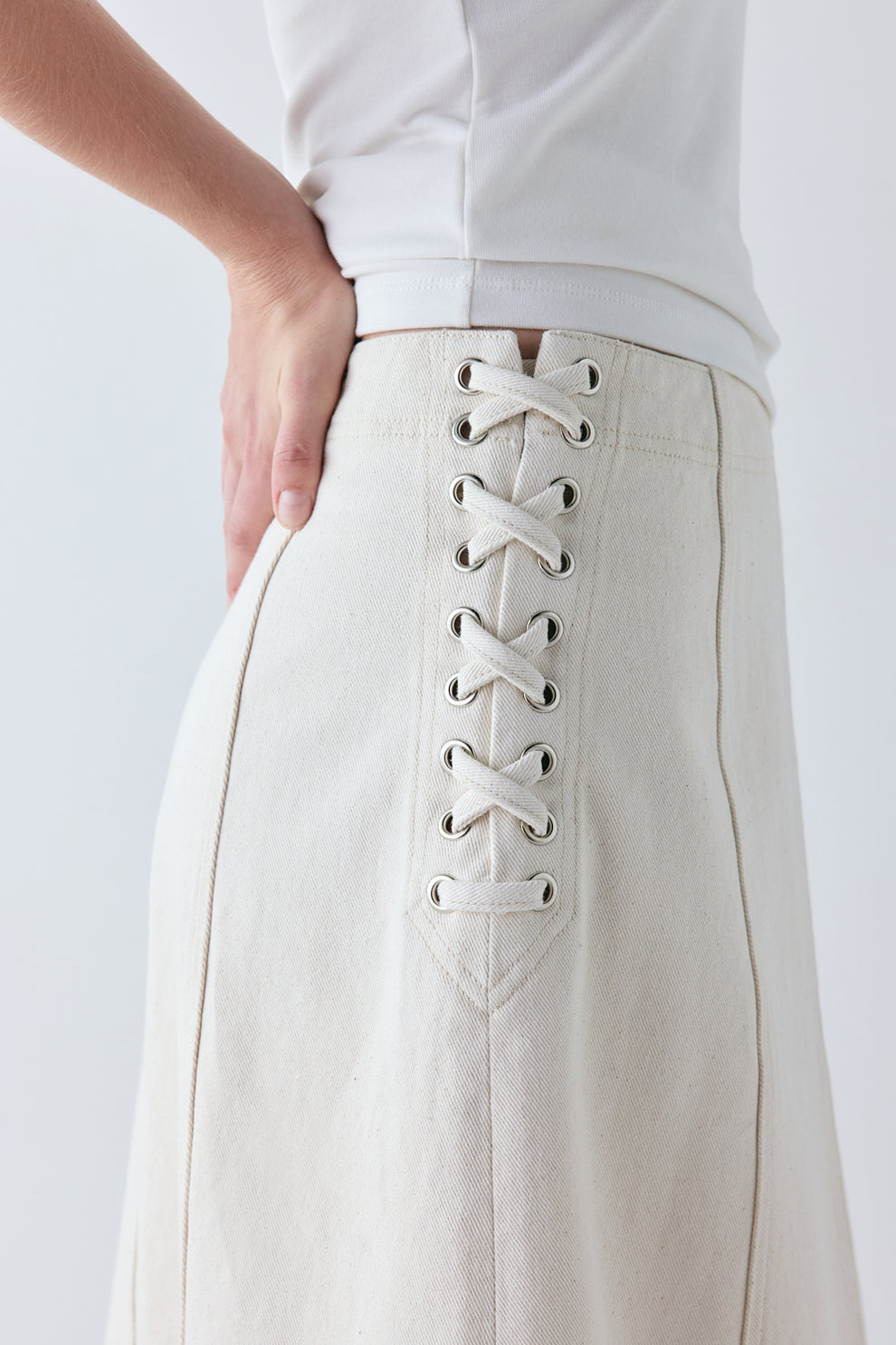 Eve Denim Midi Skirt Cream 
