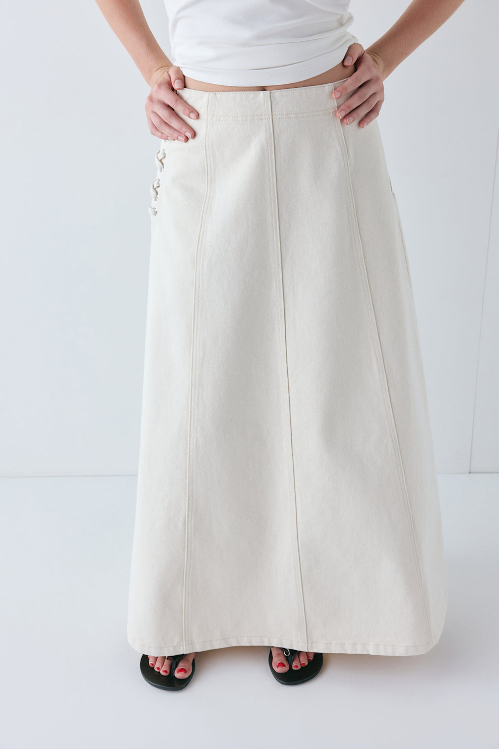 Eve Denim Midi Skirt Cream