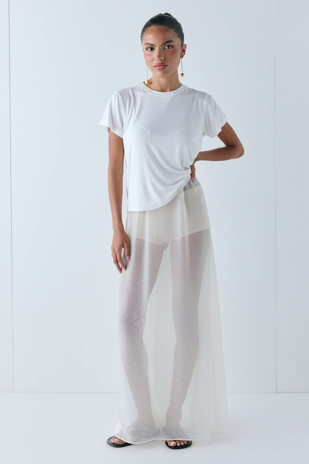 Laine Sheer Maxi Skirt Cream - size:Keilani :AU 4 / US 0
