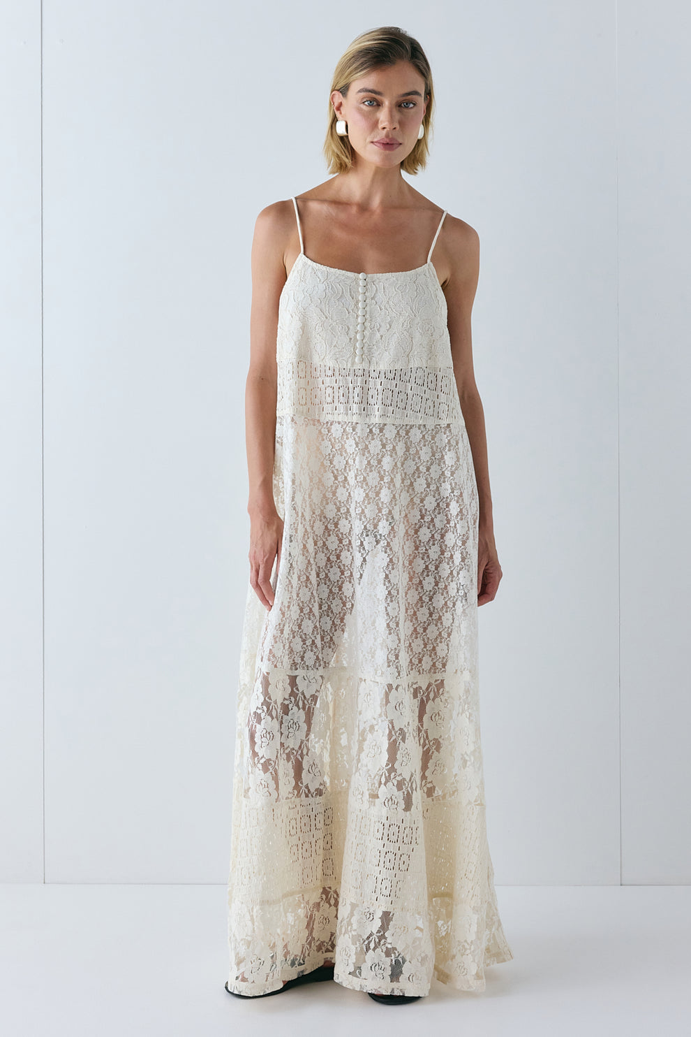 fitted lace wedding dress Delphine Lace Maxi Dress Cream – VRG GRL
