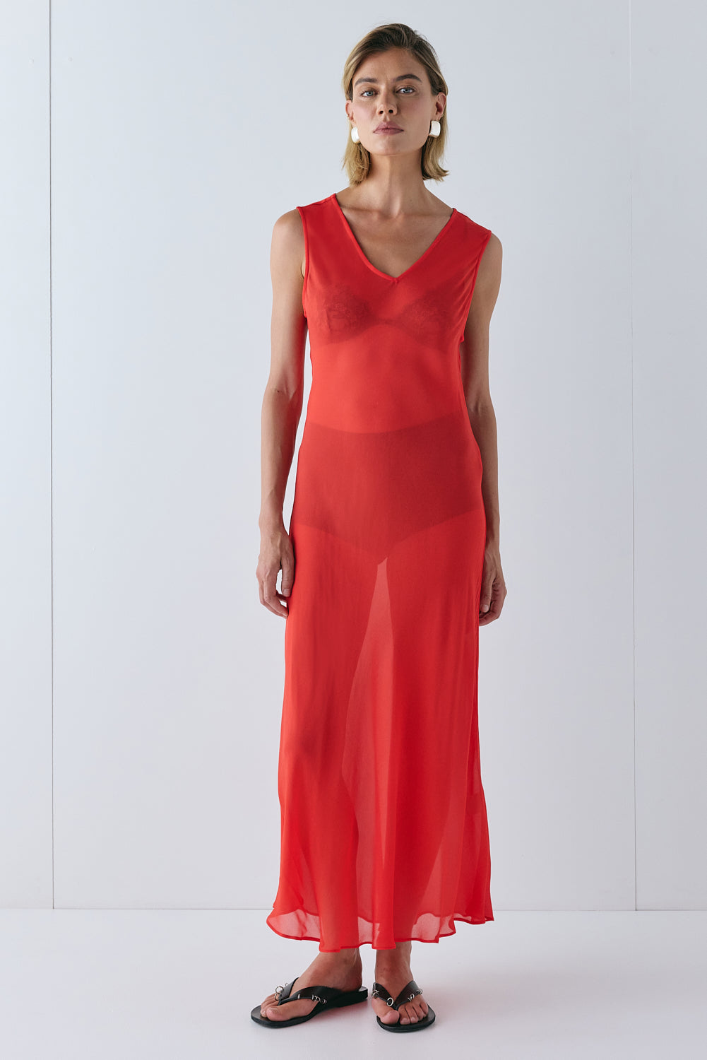 Winona Sheer Midi Dress Red – VRG GRL