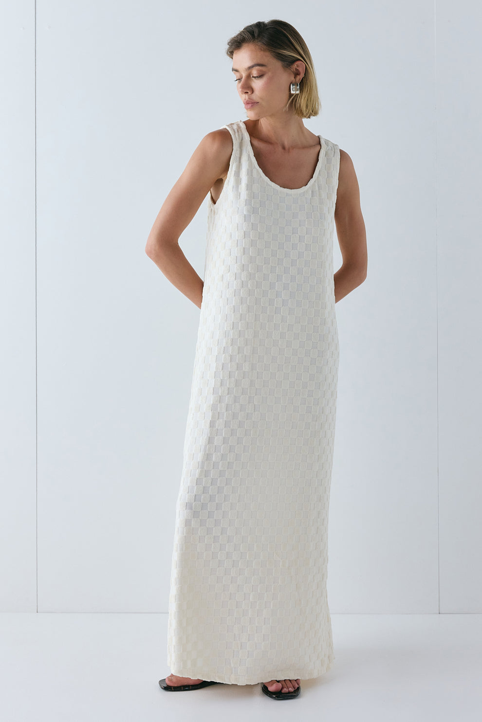Cate Smock Maxi Dress Cream Check - size:Joanna:AU 6 / US 2
