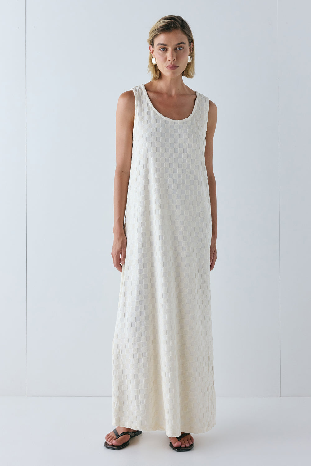 Cate Smock Maxi Dress Cream Check