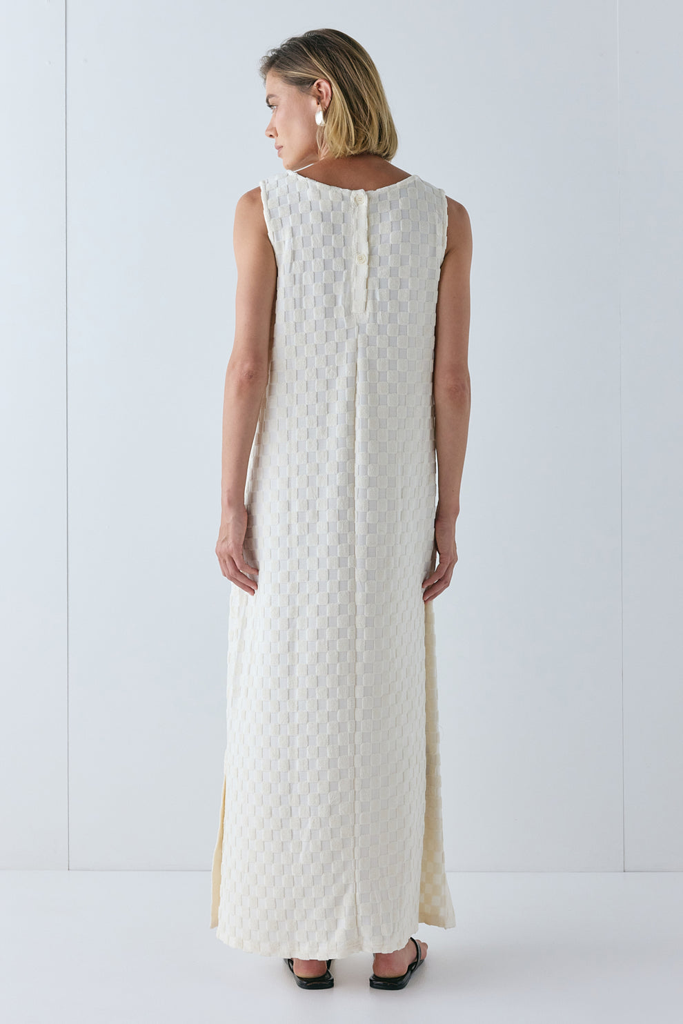 Cate Smock Maxi Dress Cream Check