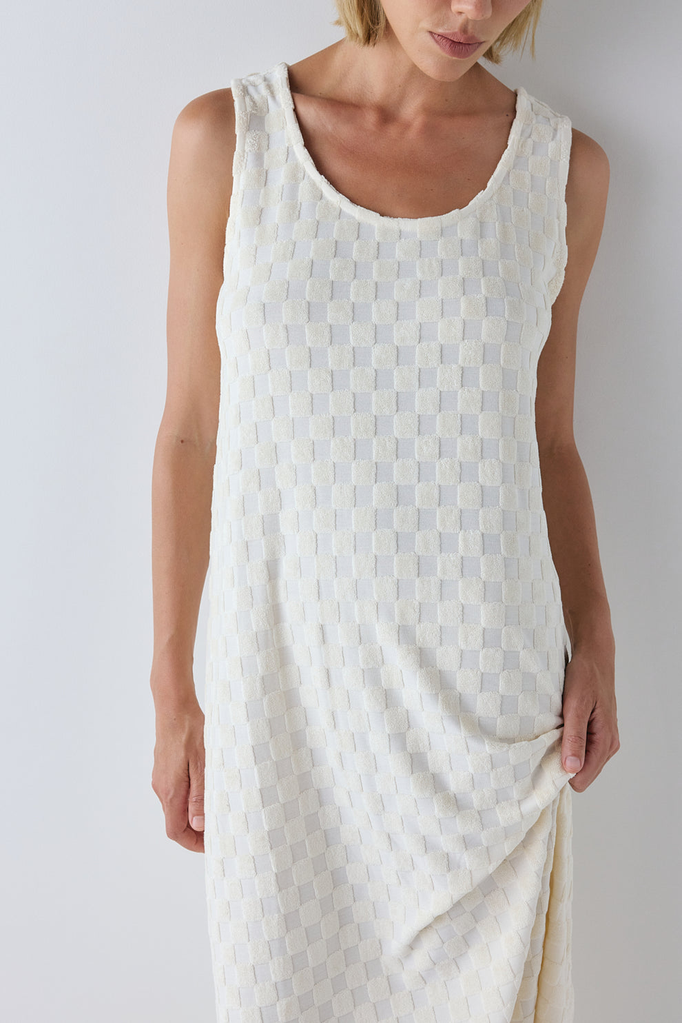 Cate Smock Maxi Dress Cream Check