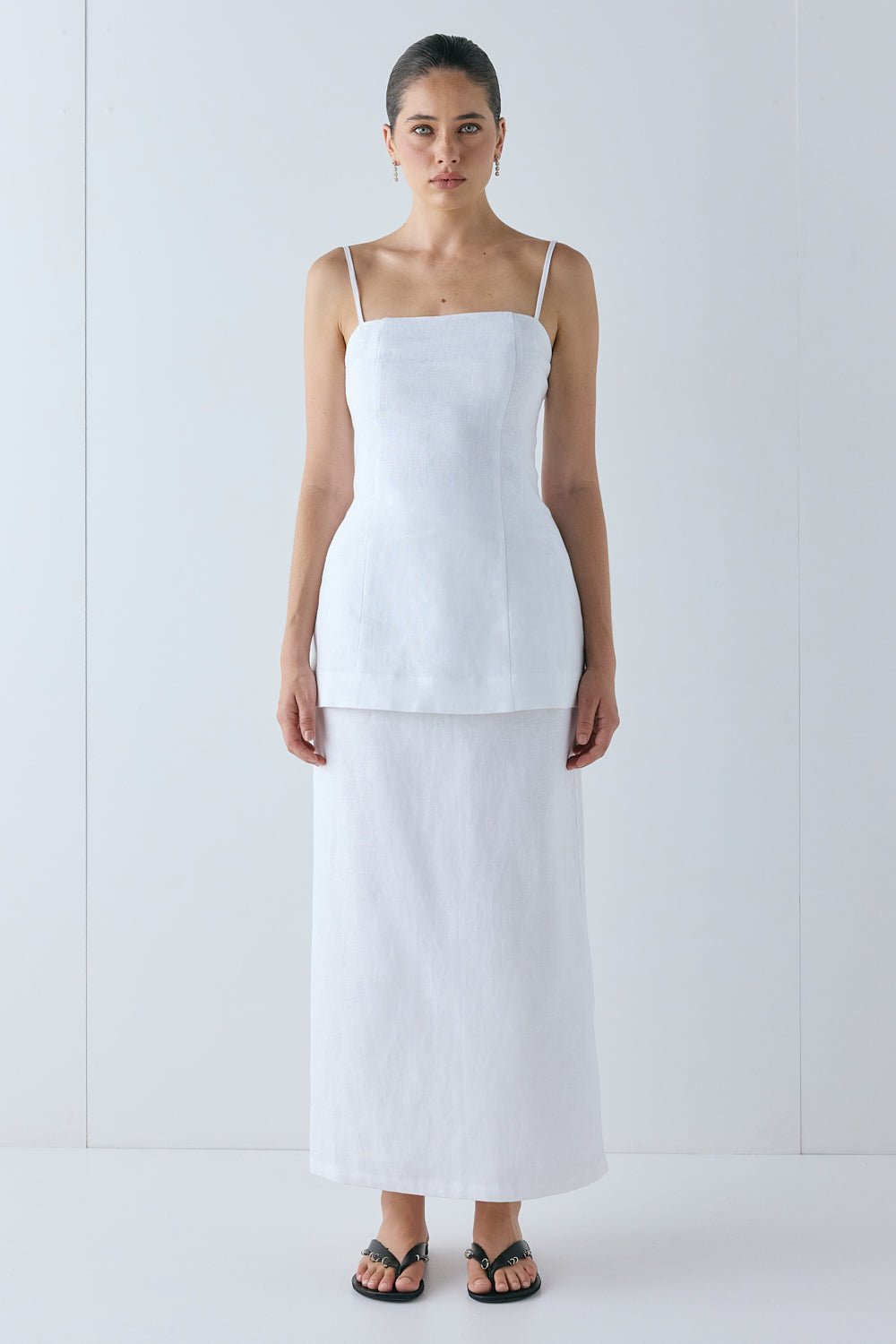 Violette Linen Midi Skirt White - size:Ruby:AU 6 / US 2
