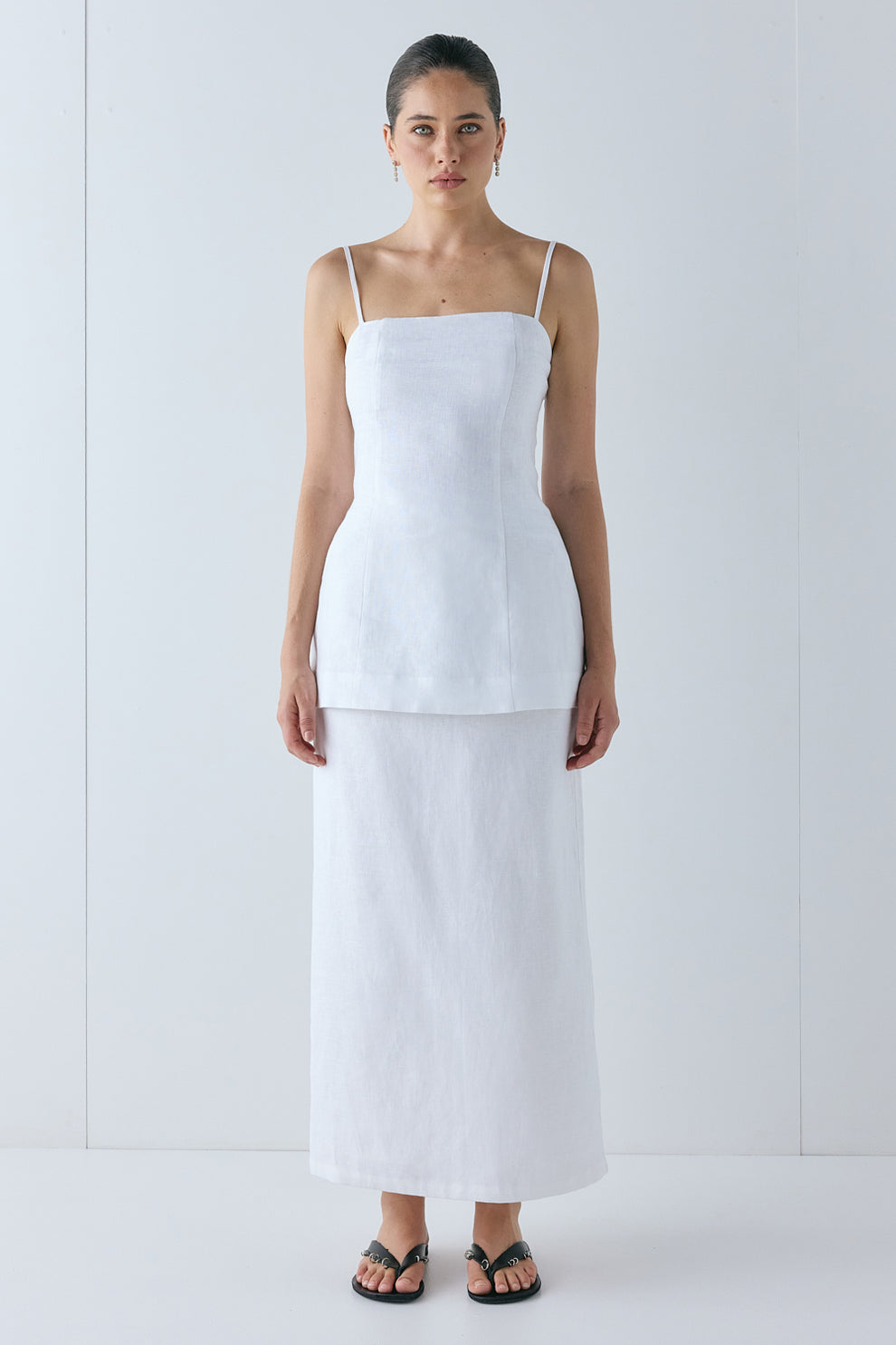 Violette Linen Midi Skirt White - size:Ruby:AU 6 / US 2
