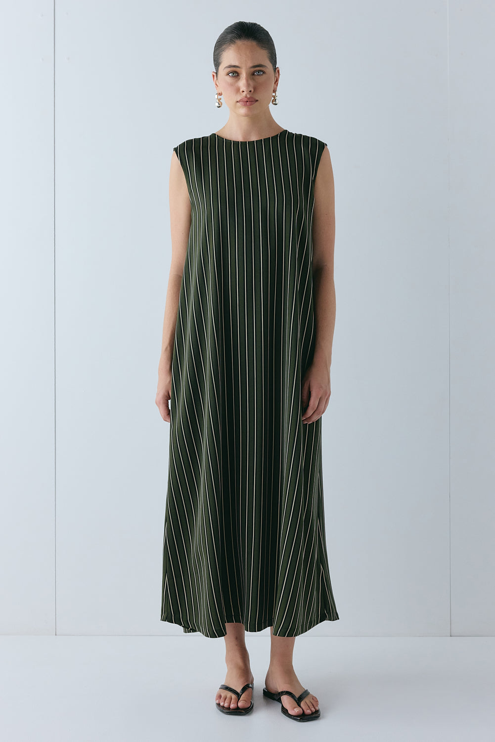 Maya Midi Dress Khaki Stripe - size:Ruby:AU 6 / US 2
