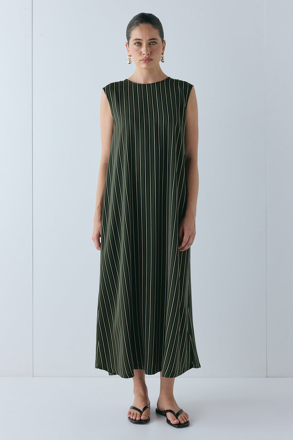 Maya Midi Dress Khaki Stripe - size:Ruby:AU 6 / US 2
