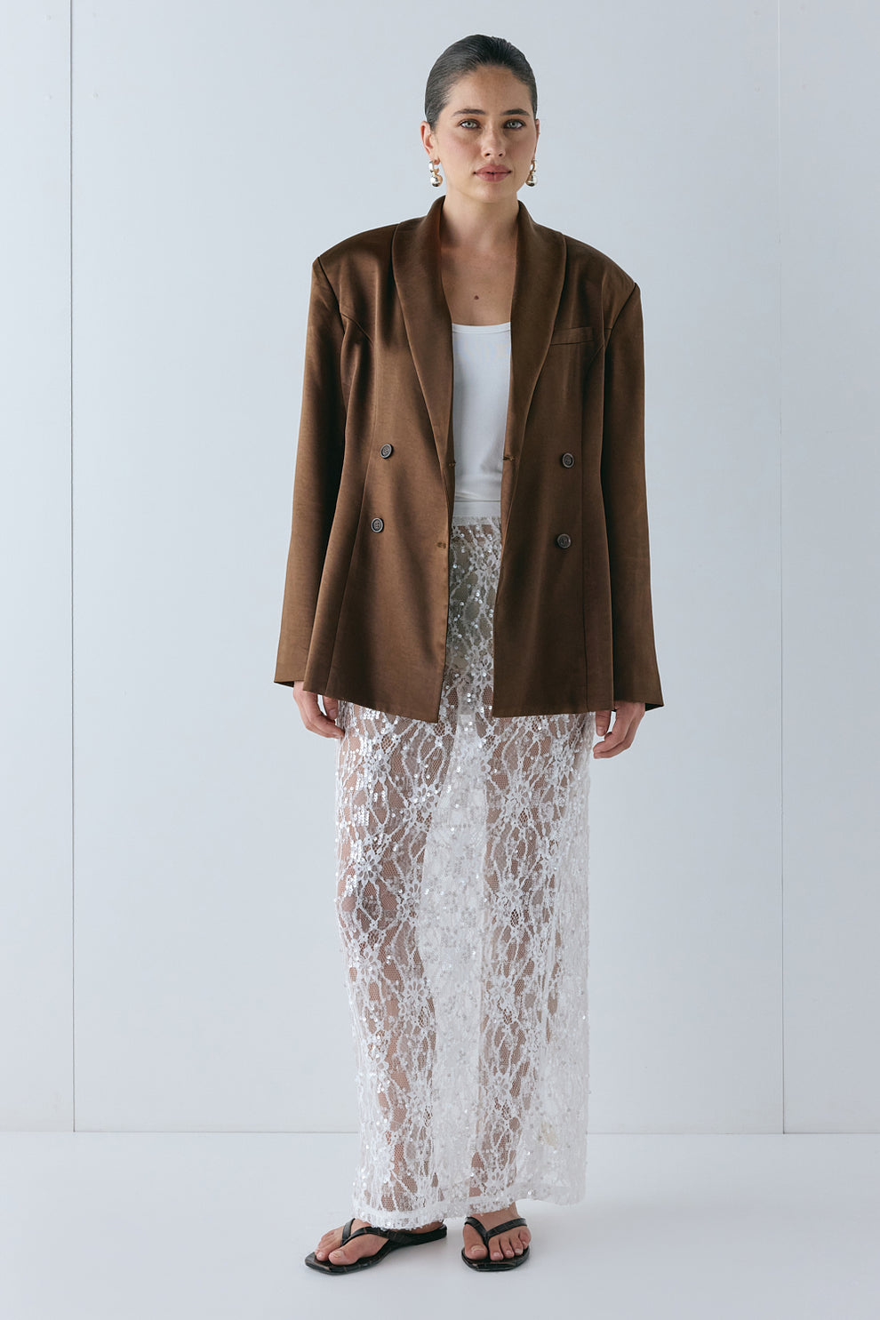 Yara Satin Blazer Chocolate