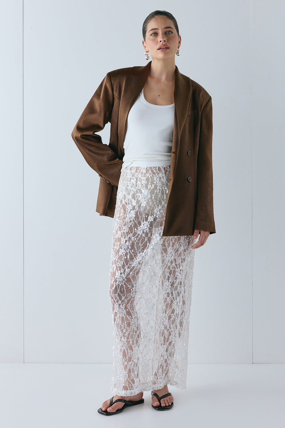 Yara Satin Blazer Chocolate - size:Ruby:AU 6 / US 2
