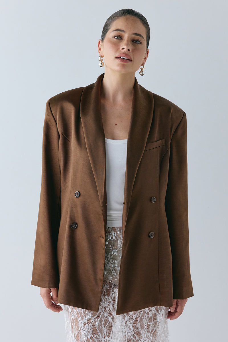 Yara Satin Blazer Chocolate