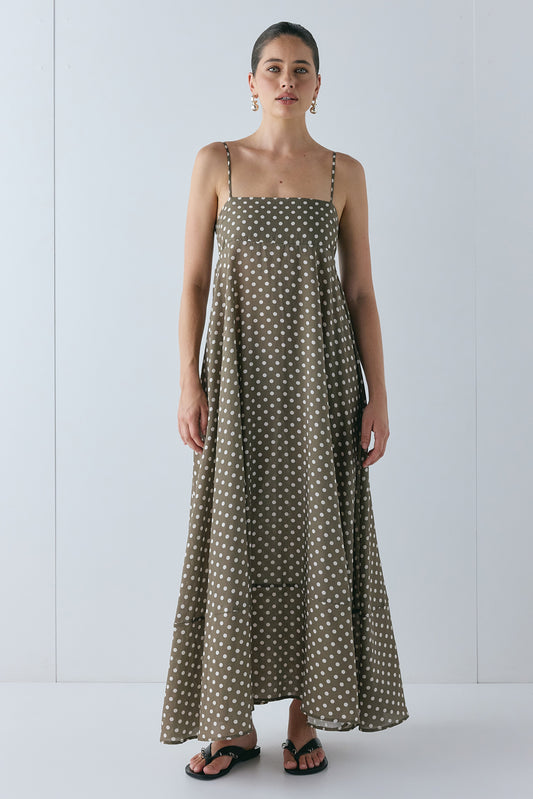 Behati Maxi Dress Brown Polka Dot - size:Ruby:AU 6 / US 2
