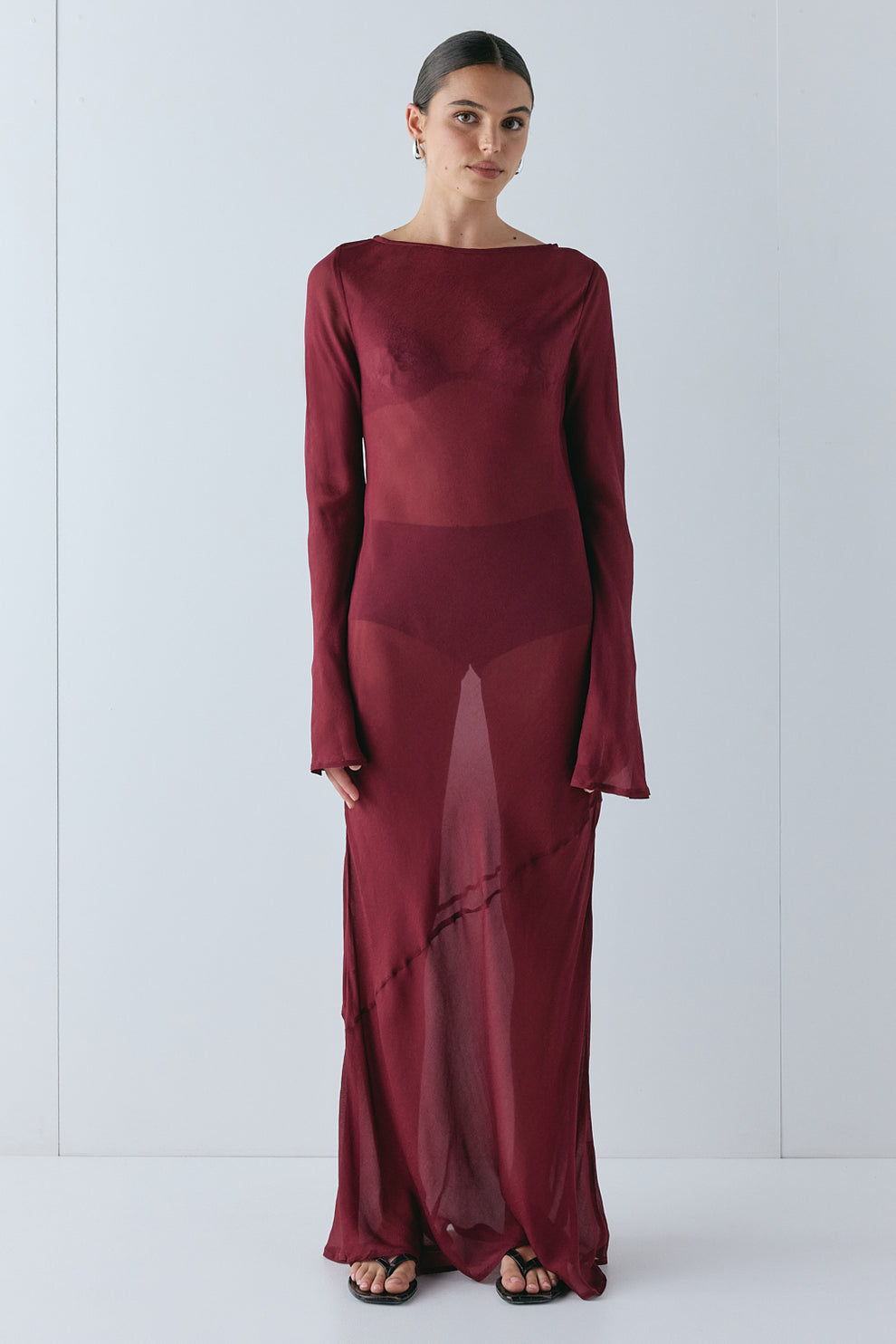 Luka Sheer Maxi Dress Wine - size:Hailey:AU 6 / US 2
