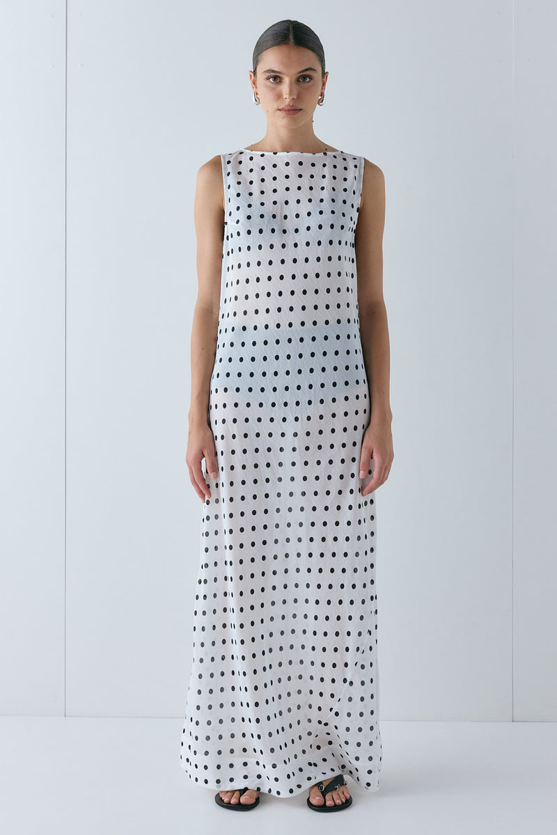 Ria Sheer Maxi Dress White Polka Dot - size:Hailey:AU 6 / US 2
