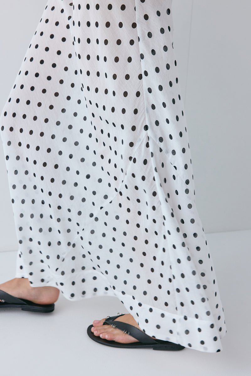 Ria Sheer Maxi Dress White Polka Dot