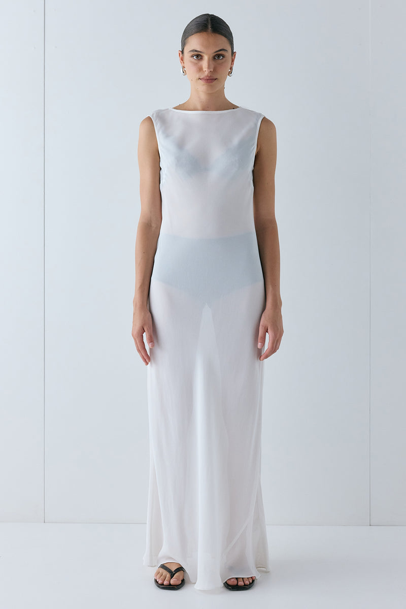 Florence Sheer Maxi Dress White - size:Hailey:AU 6 / US 2
