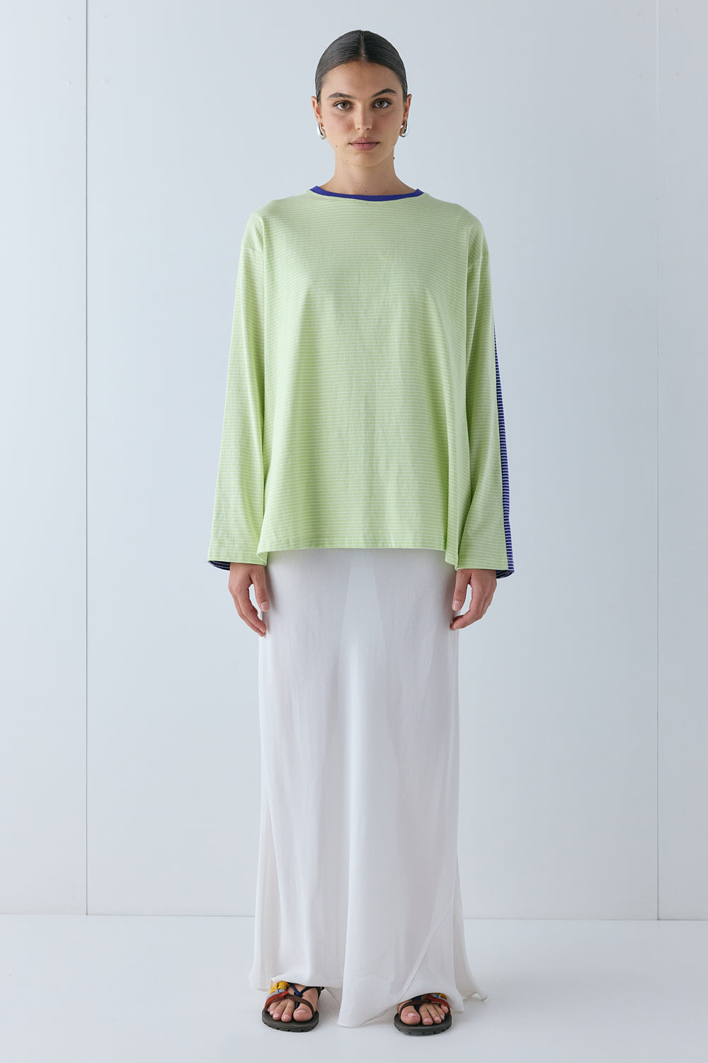 Willow Long Sleeve Tee Lime Stripe
