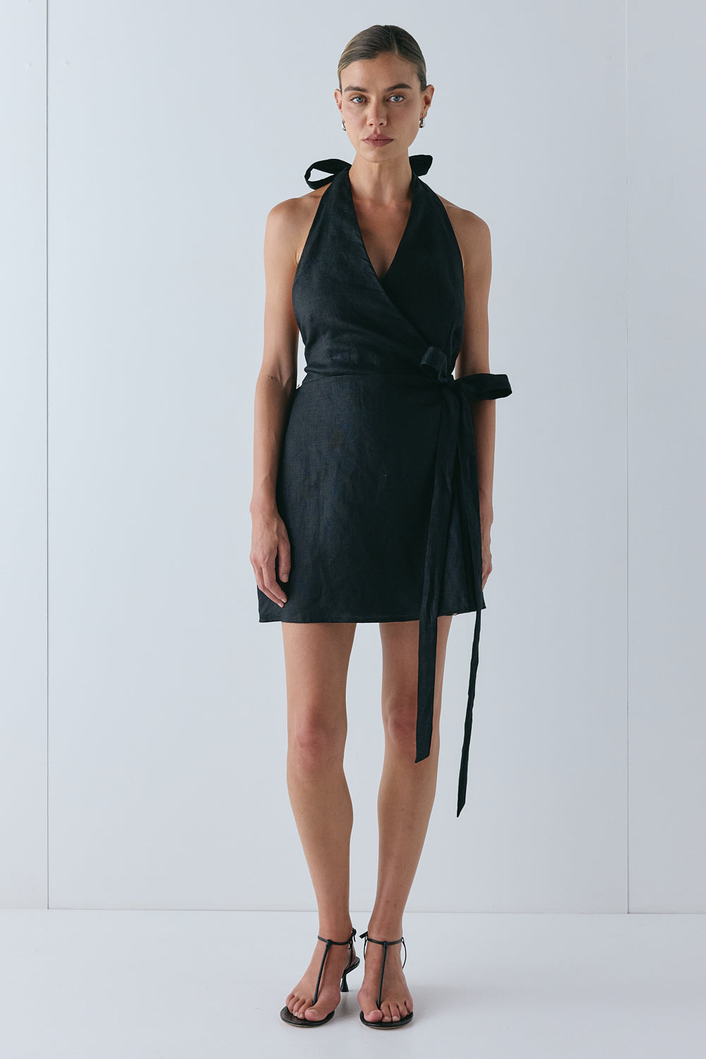 Lo Linen Mini Dress Black